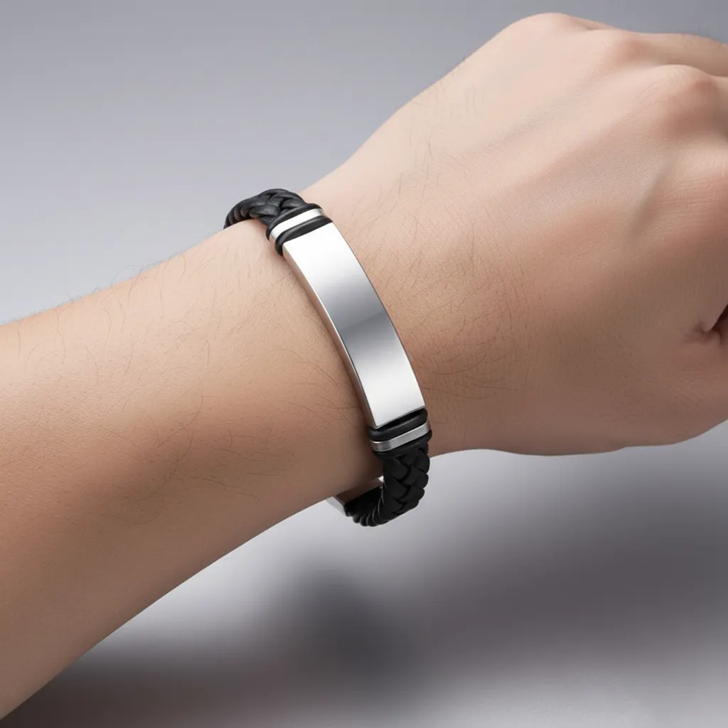 BOND férfi rozsdamentes acél és fonott eco bőr karkötő