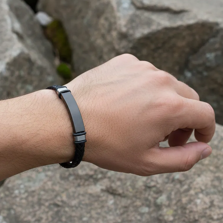 BOND férfi rozsdamentes acél és fonott eco bőr karkötő