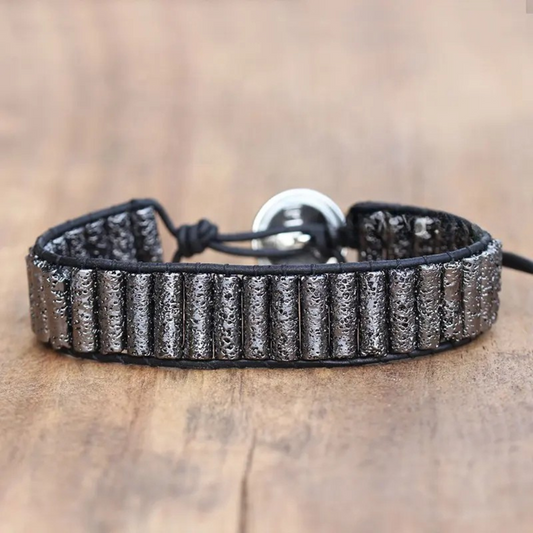 SPARTA lávakő bőr karkötő - antik fekete